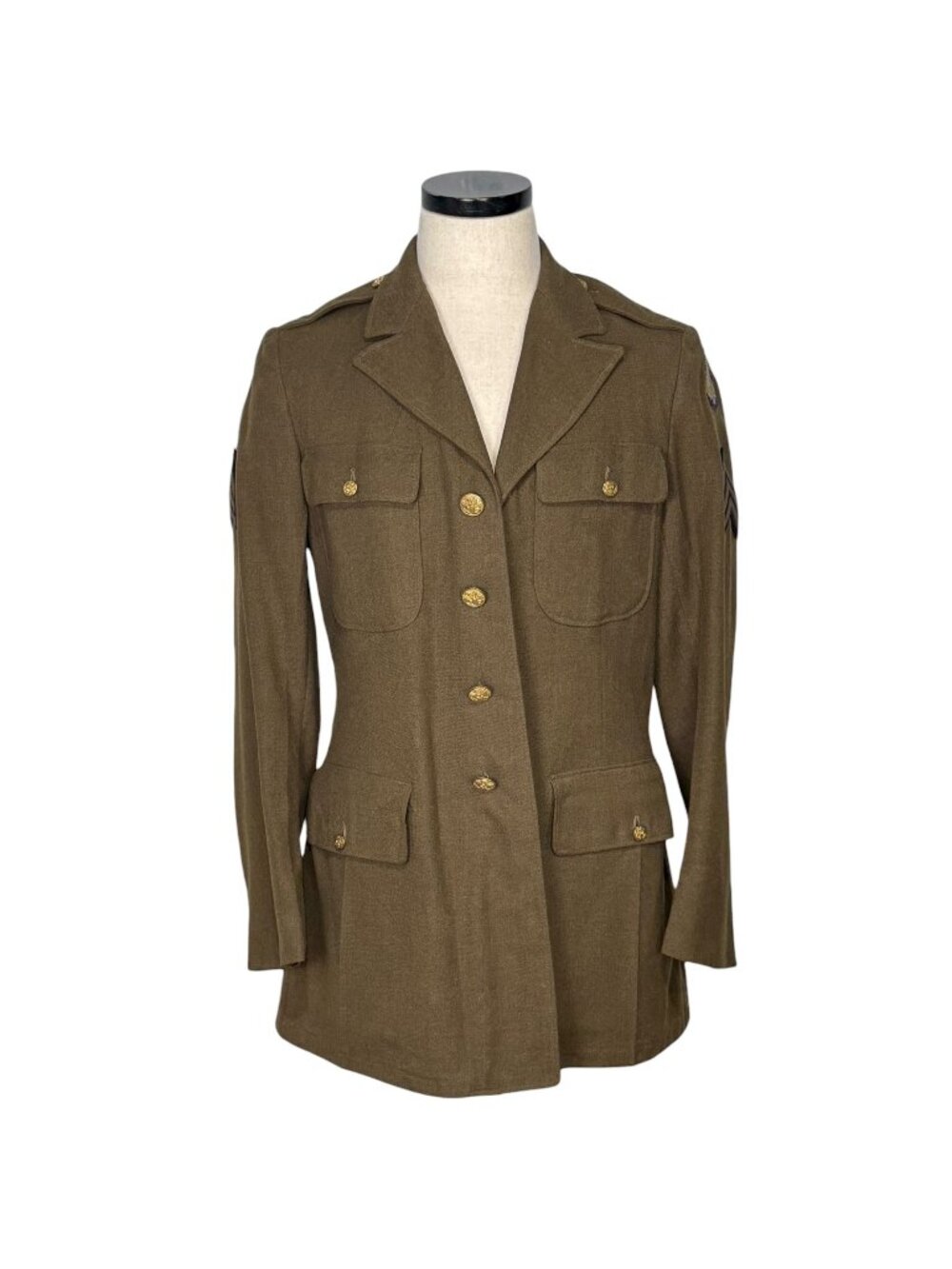 WWII U.S. Army Dress Jacket With Patches Brass Buttons And Belted Back - Brown L